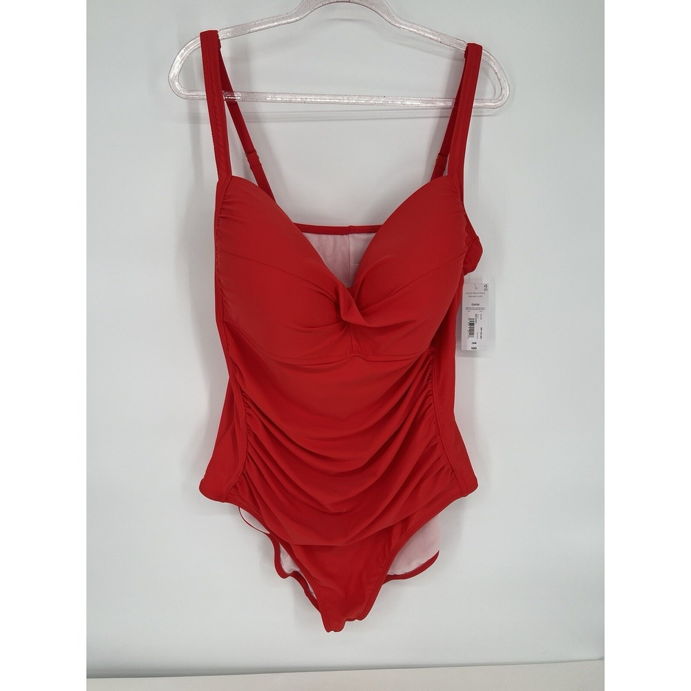 Womens Liz Claiborne Red Poppy One Piece Swimming Suit Sz 24W NWT Org $99